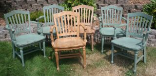 Set Of 6 Antique Marble & Shattuck Quartersawn Oak Armchair - Library Chairs photo