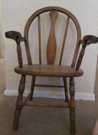 Vintage Antique Child Oak Arm Chair photo