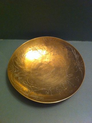 Antique 1930 ' S Brass Chinese Bowl: 2 Dragons & Asian Characters photo