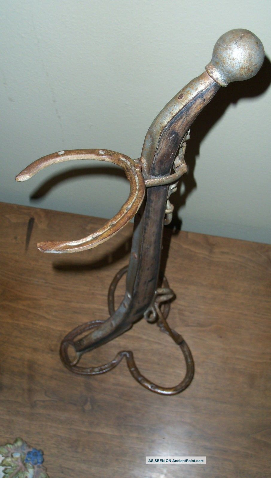 Old Folk Art Cane Stand - Lucky Clover Leaf Base - Horse Shoes & Hame Primitives photo