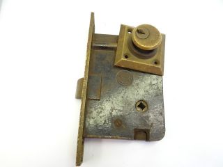Vintage Brass Cast Iron Reading Rh Door Lock Deadbolt Assembly Keyhole Hardware photo