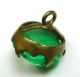 Antique Faceted Green Glass Jewel In Open Brass Setting Buttons photo 3