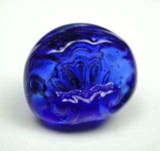 Antique Charmstring Glass Button Cobalt Blue Fancy Sea Shell Mold Swirl Back photo