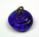 Antique Charmstring Glass Button Cobalt Blue Fancy Sea Shell Mold Swirl Back Buttons photo 2