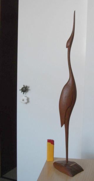 Vintage 60s (teak) Wood Crane Bird Danish Modern Mid Century Hand Carved photo