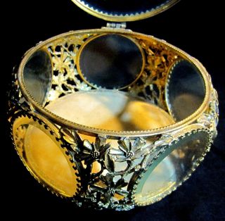Antique Victorian French Bronze & Glass Ormolu Filigree Guilloche Casket Bevel photo