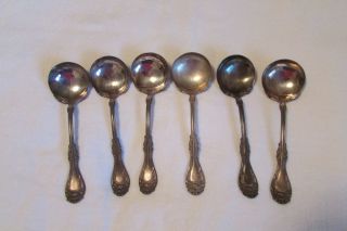 Antique Wm A.  Rogers Sxr Silverplate Soup Spoons Wild Rose (?) Pattern Set Of 6 photo