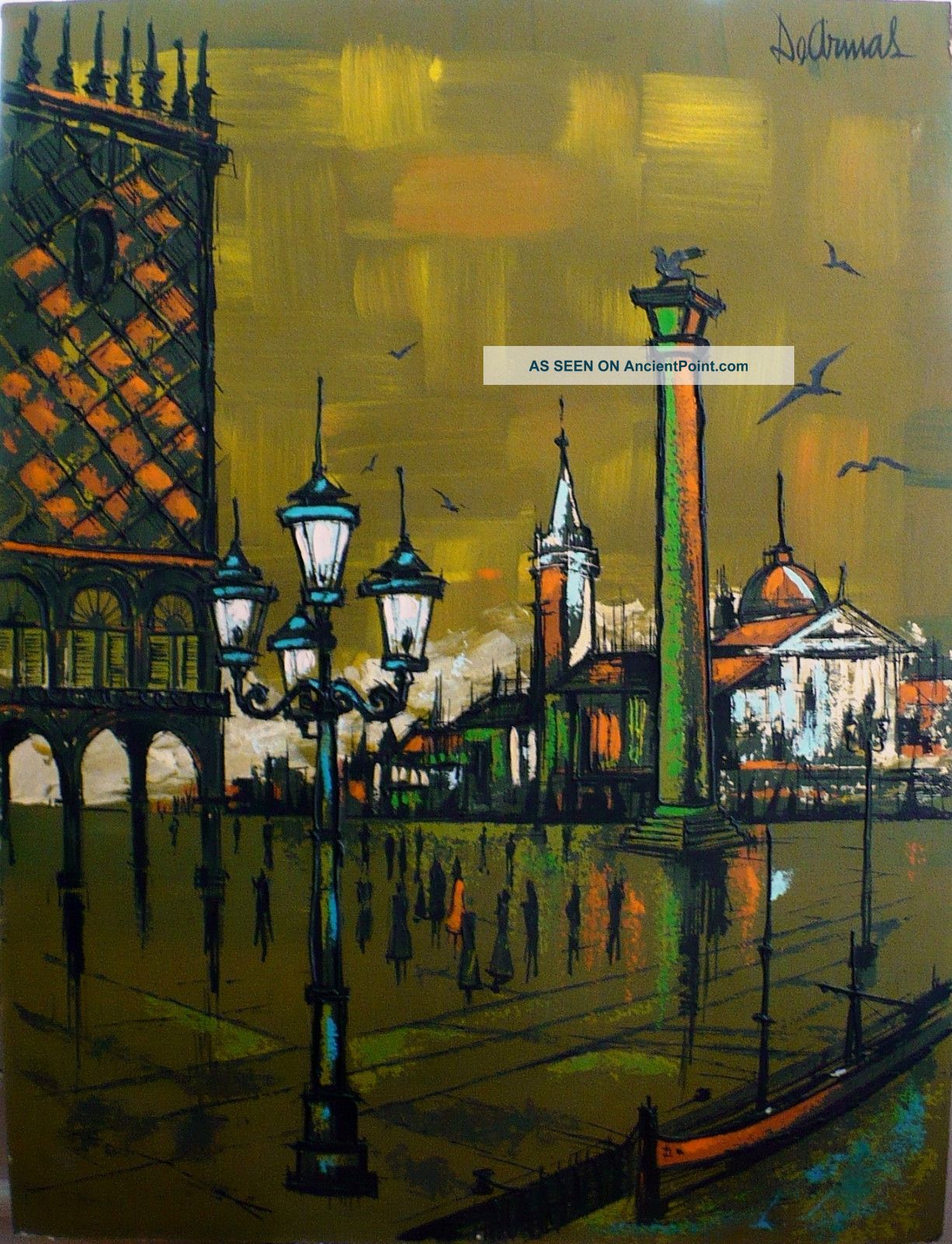 Striking Mid Century Abstract Cityscape Signed Dearmas Plaza Square Mid-Century Modernism photo