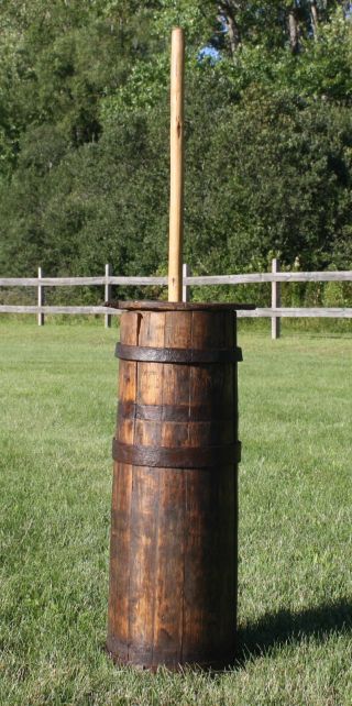 Antique Primitive Staved Wooden Butter Churn; 19th Century Staved Pine Barn Find photo