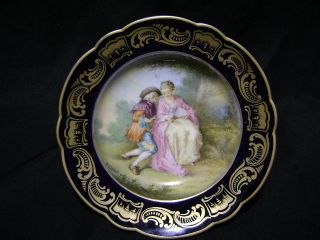 French Sevres Center Piece By Collot Cobalt Blue Romantic Scene Boucher Inspired photo