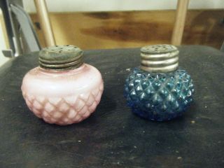 Antique Eapg Consolidated Blue/pink Opaque Milk Glass Salt & Pepper Shakers photo