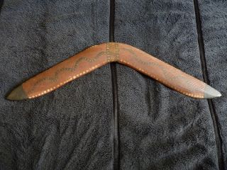 Exquisite Hand Carved Aboriginal Boomerang With Decoration – Ql/16c photo