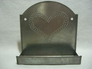 Primitive Tin/metal Punched Tin Barber Comb Brush Holder Box Wall Pocket photo