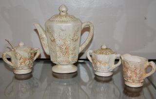 Antique Tea 4 Piece Set W/ Creamer & Lidded Sugar Bowls photo