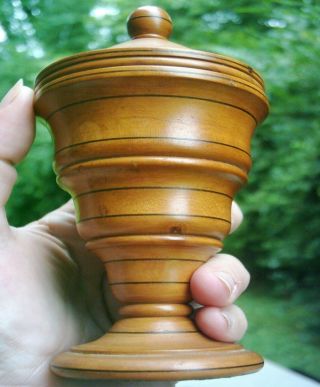 Antique Paint Decorated Covered Turned Fruitwood Treen Apothecary Jar Signed photo