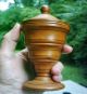 Antique Paint Decorated Covered Turned Fruitwood Treen Apothecary Jar Signed Primitives photo 1