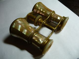 Antique Lamaille Paris France Mother Of Pearl Brass Opera Glasses Great Optics photo
