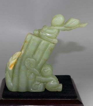Chinese Old Hetian Jade Carved Bamboo And Two Boys Statue photo