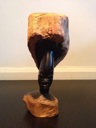 Fine Old African Hand Carved Wood Head Face Sculture Native Tribal Unique photo