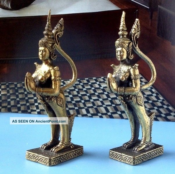 2pcs Kinnaree Mythical Creature Sawasdee Amulet Thai Brass Angel Charm Statue Amulets photo