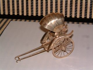 Sterling Silver Rare Hand Made Rickshaw W/rolling Wheels & Collapsible Roof photo