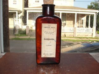 Lg Amber Labeled Mold Blown Medicine Bottle Smith Kline & French Philadelphia Pa photo