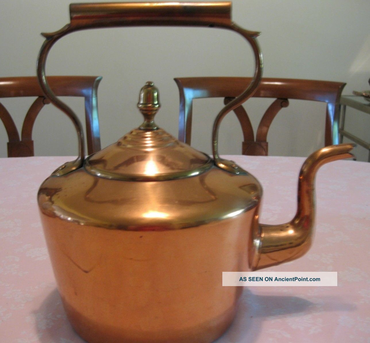 Antique English Copper Tea Kettle Dovetailed W Acorn Finial E V Wilkes 19th Cent Hearth Ware photo