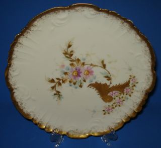 Antique Limoges Porcelain Plate B & T Hand Painted Gold Florals France 1900s photo