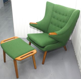 Hans Wegner Style Papa Bear Chair & Ottoman Mid - Century Danish Modern Eames Era photo