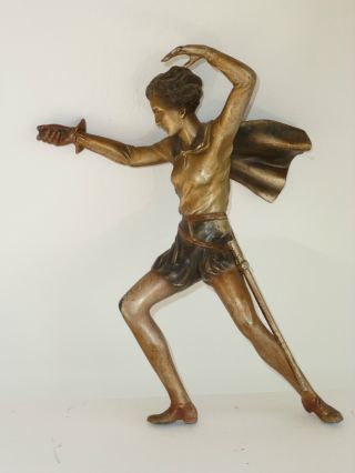 Art Deco Spelter Figure Of A Fencer Modeled On Peter Pan photo