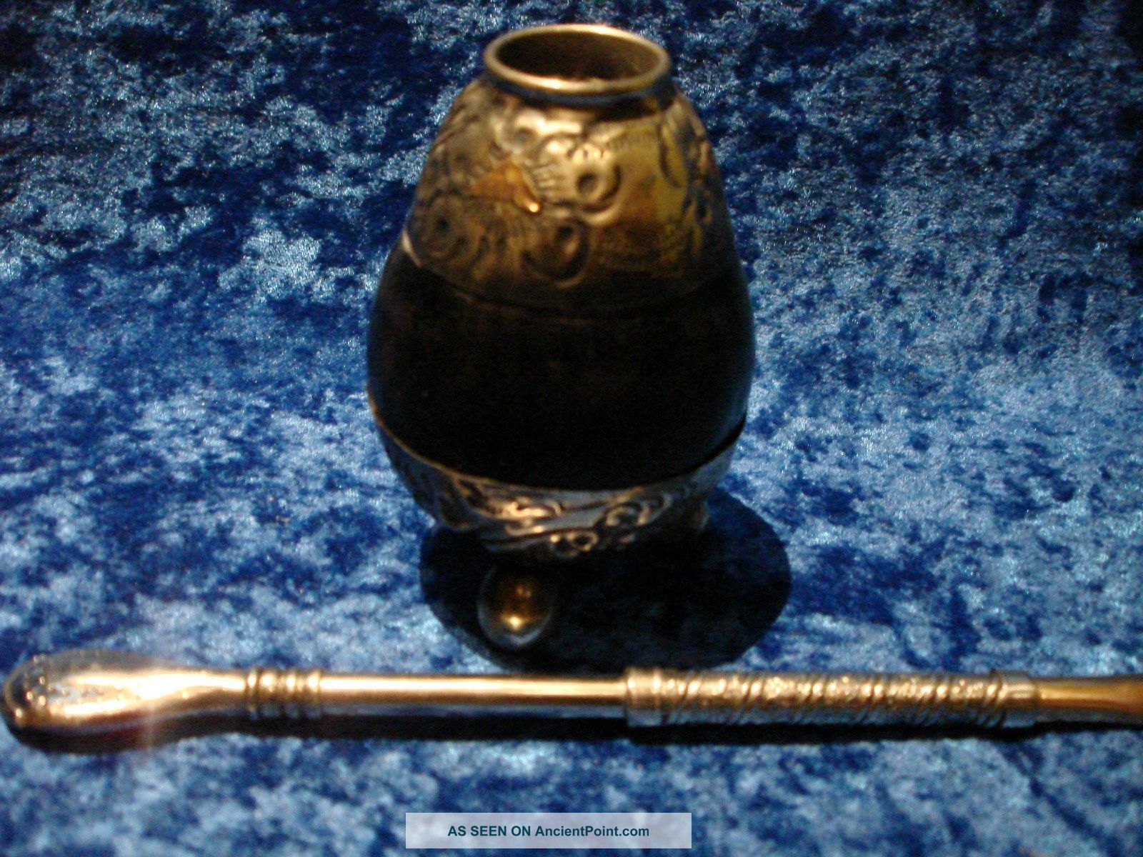 Antique Argentina Alpaca Sterling Tea Straw And Tea Gourd Latin American photo