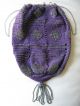 Antique Victorian Steel Beaded Purple Hand Crochet Reticule Drawstring Purse Victorian photo 1