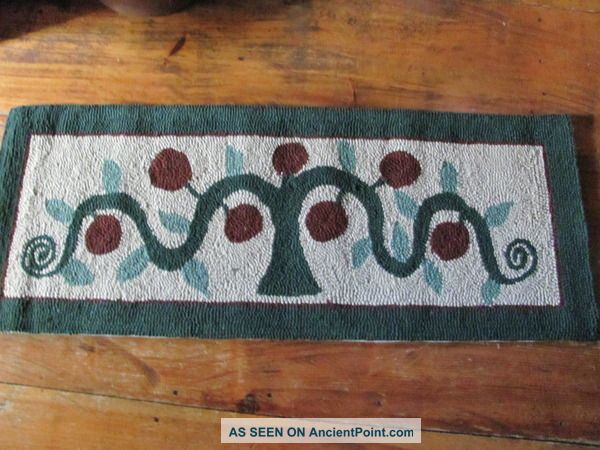 Folky Folk Art Primitive Apple Tree Handmade Wool Hooked Rug 40 
