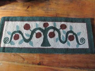 Folky Folk Art Primitive Apple Tree Handmade Wool Hooked Rug 40 
