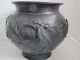Antique Japanese Bronze Pot With Birds And Branches Relief 8.  75 