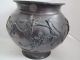 Antique Japanese Bronze Pot With Birds And Branches Relief 8.  75 