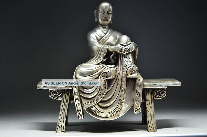 Huge Chinese Copper Gilt Silver Fine Carving Bench Buddha Nr Top Free Shippi Other photo