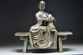 Huge Chinese Copper Gilt Silver Fine Carving Bench Buddha Nr Top Free Shippi photo