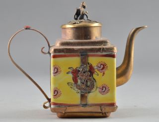 Usable Porcelain Copper China Old Handwork Carving  dragon Phoenix Tea Pot ☆☆☆☆☆ photo