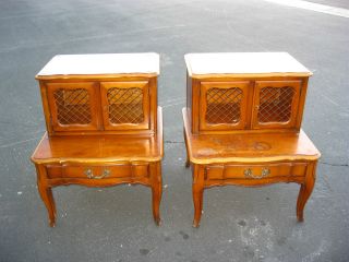 Pair Of 2 Vintage French Provincial Wood Nightstands - White Furniture Co. photo