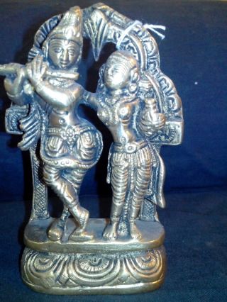 Ethnic Classical Radha Krishna In Dancing Posture True Lover In Brass Or Bronze photo