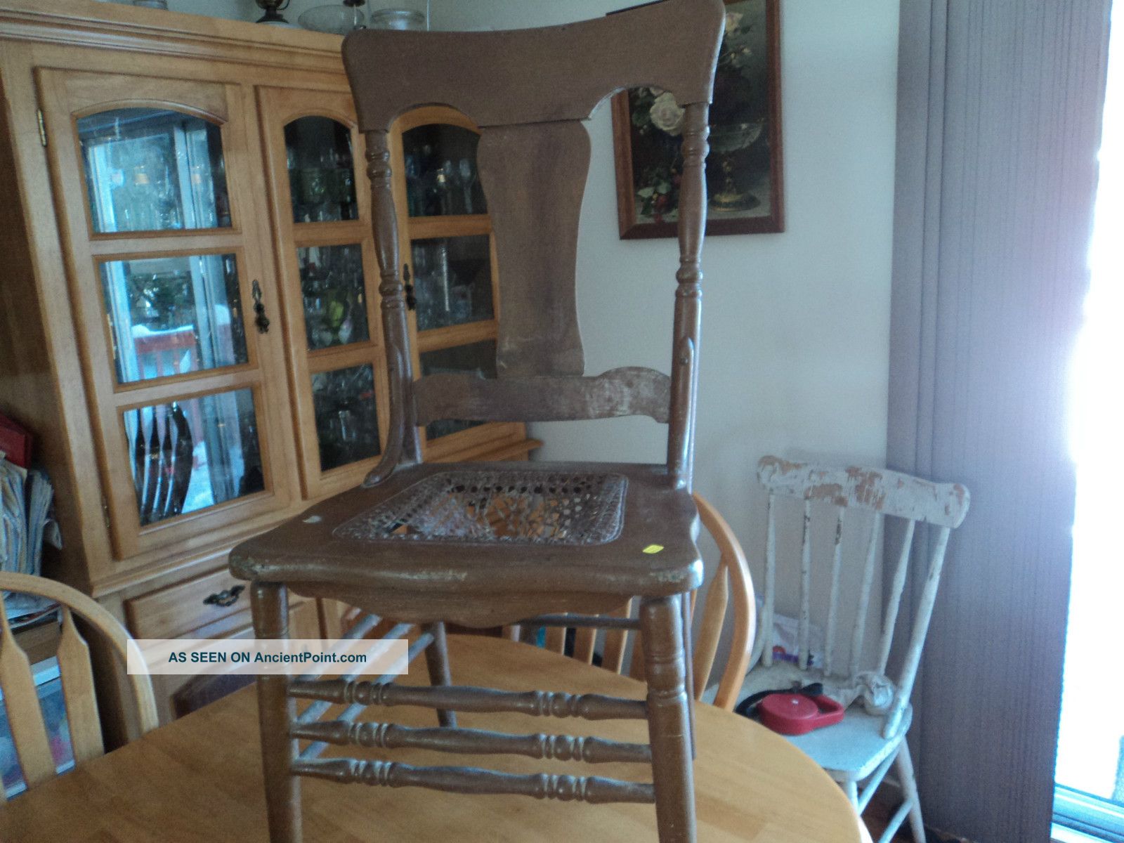 Antique High - Back School House Chair Brown Paint Wooden Mass.  Conn.  Northeast Primitives photo