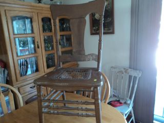 Antique High - Back School House Chair Brown Paint Wooden Mass.  Conn.  Northeast photo