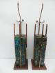 Vintage Pair Mosaic Fiberglass Mid Century Table Lamps Wired 1960 ' S 38 