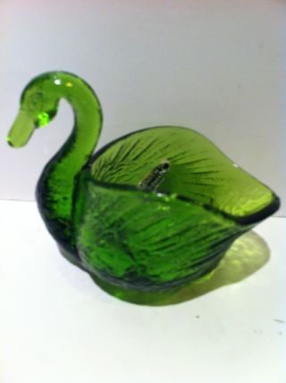 Vintage Green Glass Swan L E Smith Glass Mint Tag Still On Swan Salt Cellar photo