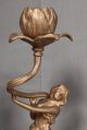 Pair Figural Art Nouveau Female Candlesticks Holder Sculpture Statue Gilt Silver Metalware photo 3