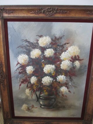 Lee Reynolds Signed Mid Century Large Floral Gold Frame Painting Lovely photo