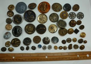 Antique Vintage 55 Metal Buttons Royalty Roman Oriental Animals Horses + Nr photo