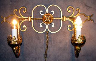 Vintage Italian Tole Wrought Iron Victorian Sconce Chandelier Wall Fixture Old photo