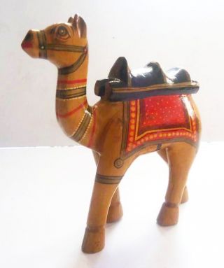 Old Vintage Hand Crafted Wooden Lacquer Painted Decorative Camel Toy photo